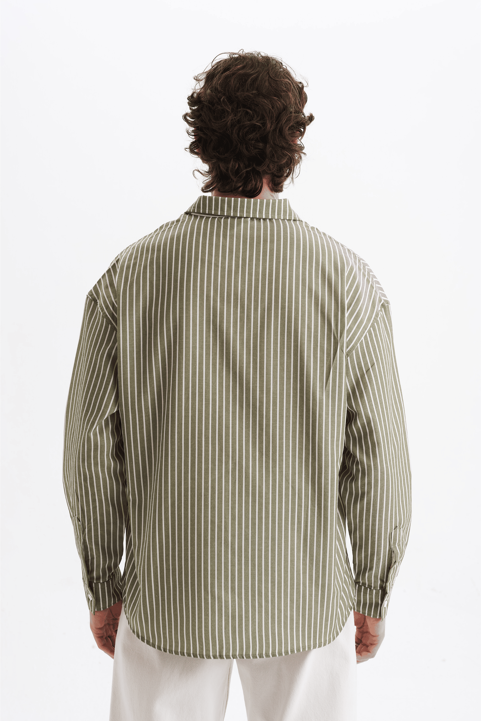 Erkek %100 Pamuklu Çizgili Gömlek Yeşil