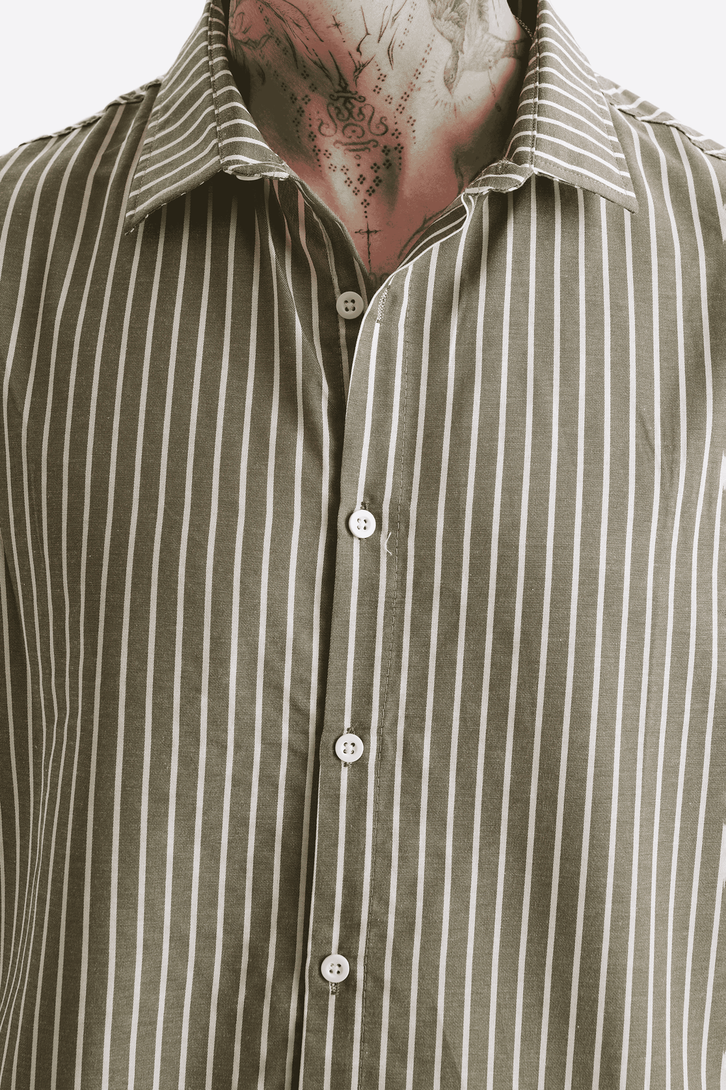 Erkek %100 Pamuklu Çizgili Gömlek Yeşil