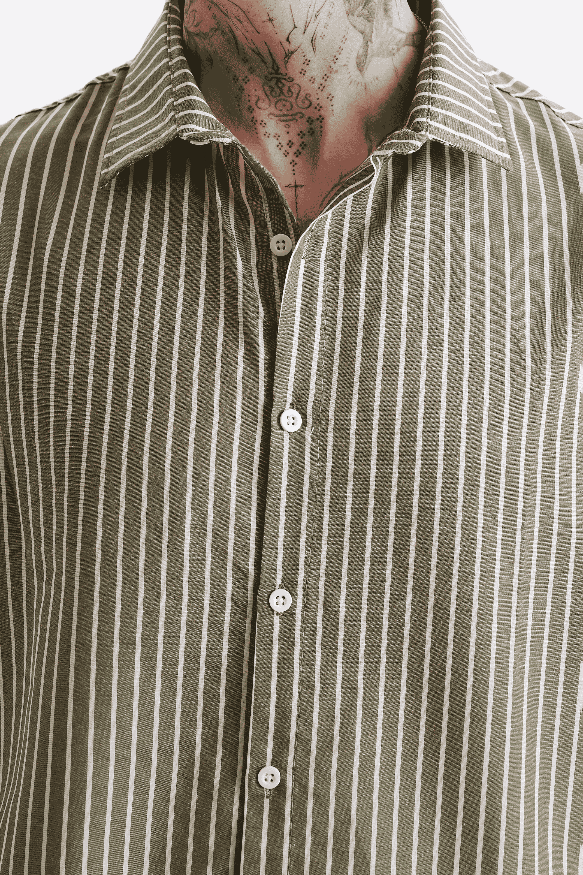 Erkek %100 Pamuklu Çizgili Gömlek Yeşil