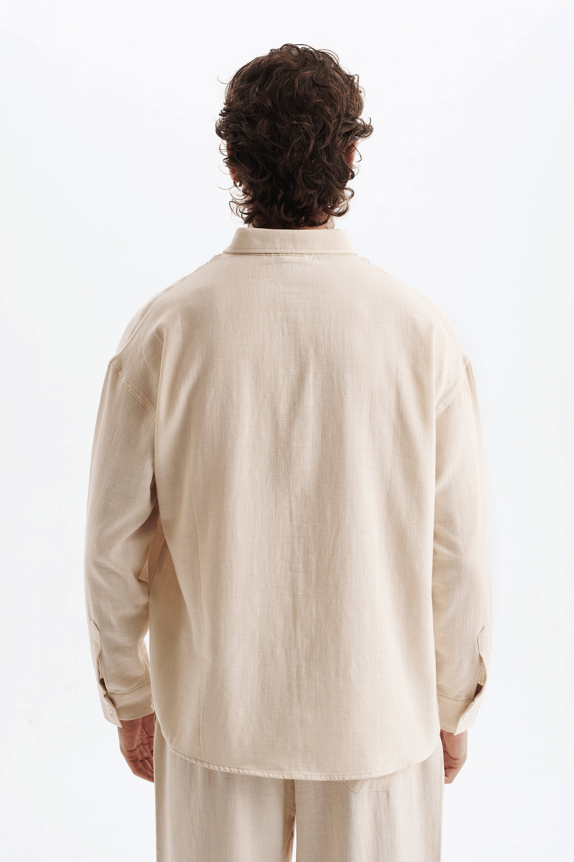 Erkek %100 Pamuklu Keten Görünümlü Pantolon Gömlek Takım Bej