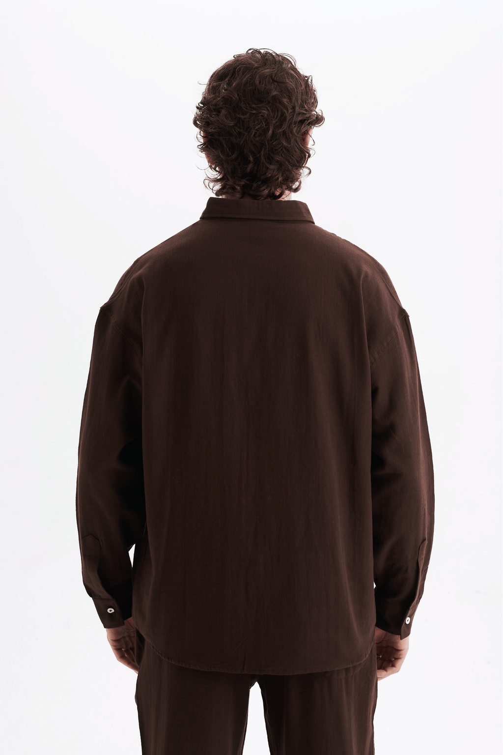 Erkek %100 Pamuklu Keten Görünümlü Pantolon Gömlek Takım Kahverengi