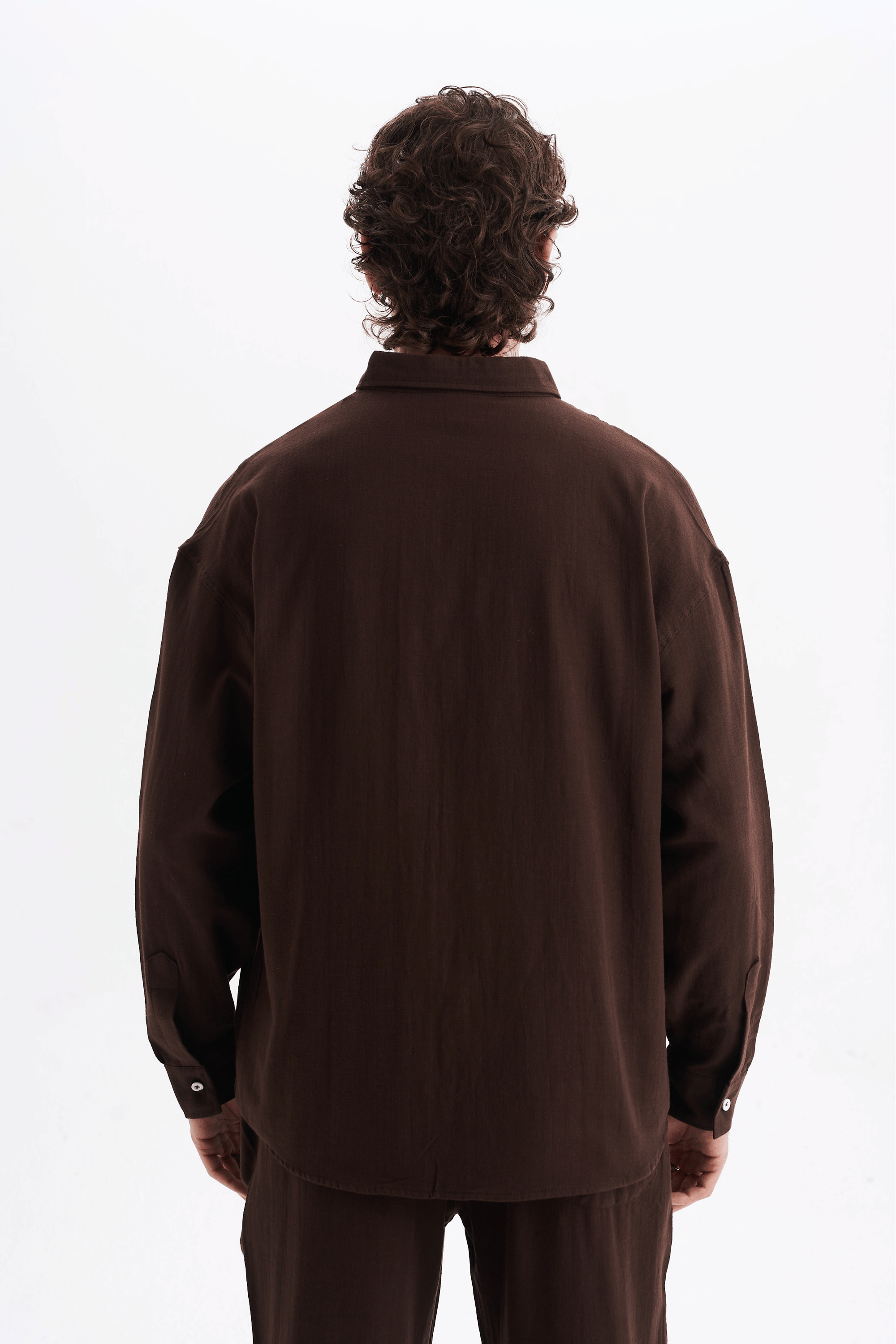 Erkek %100 Pamuklu Keten Görünümlü Pantolon Gömlek Takım Kahverengi