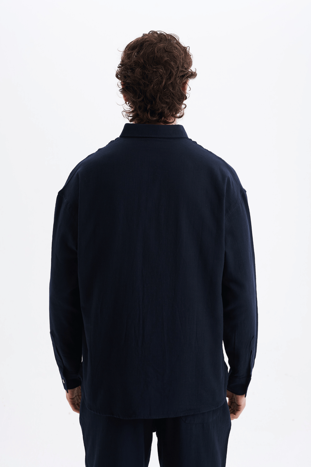 Erkek %100 Pamuklu Keten Görünümlü Pantolon Gömlek Takım Lacivert