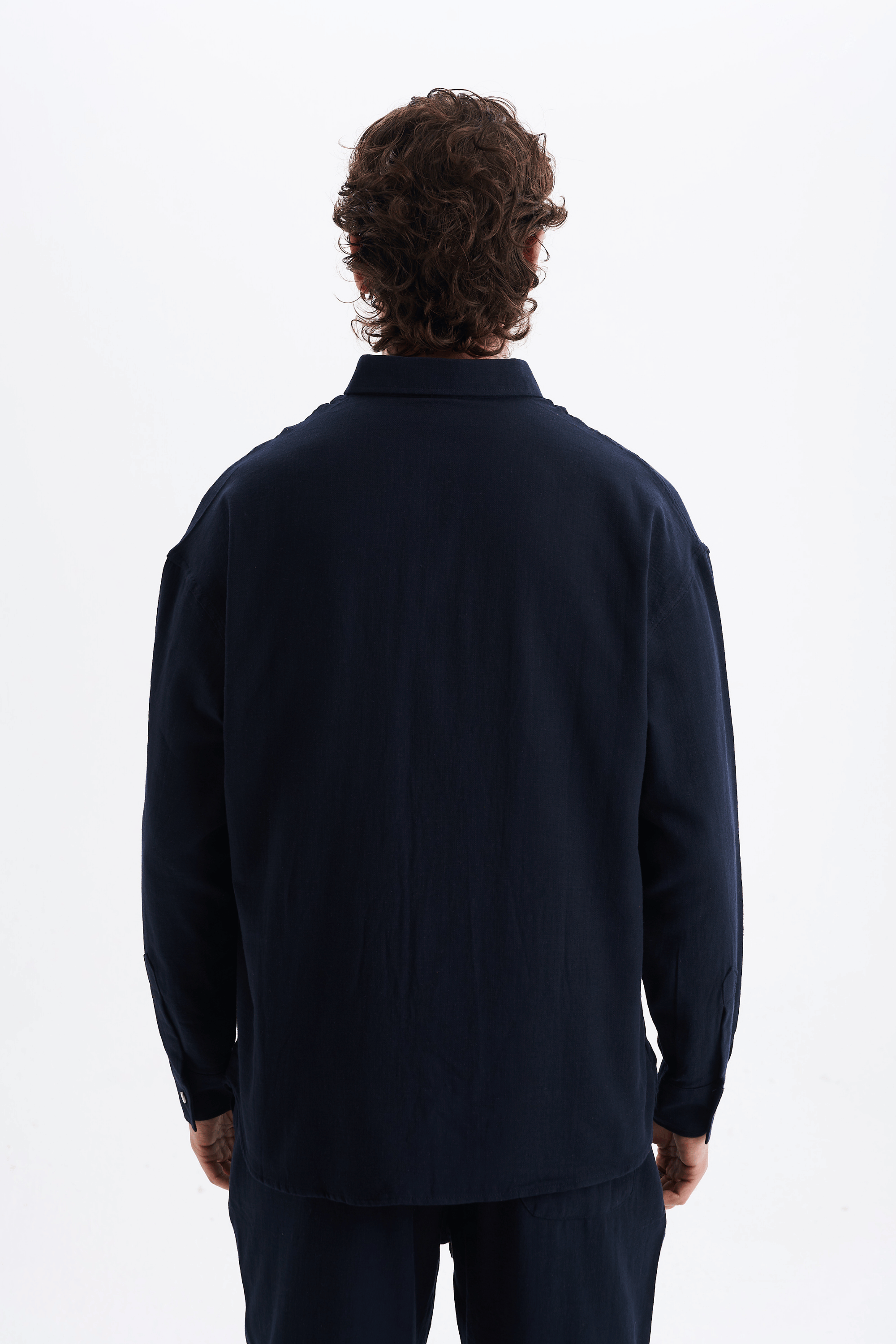 Erkek %100 Pamuklu Keten Görünümlü Pantolon Gömlek Takım Lacivert