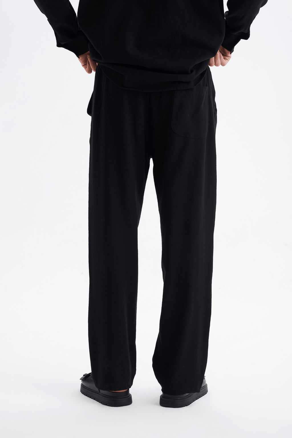 Erkek %100 Pamuklu Keten Görünümlü Pantolon Gömlek Takım Siyah