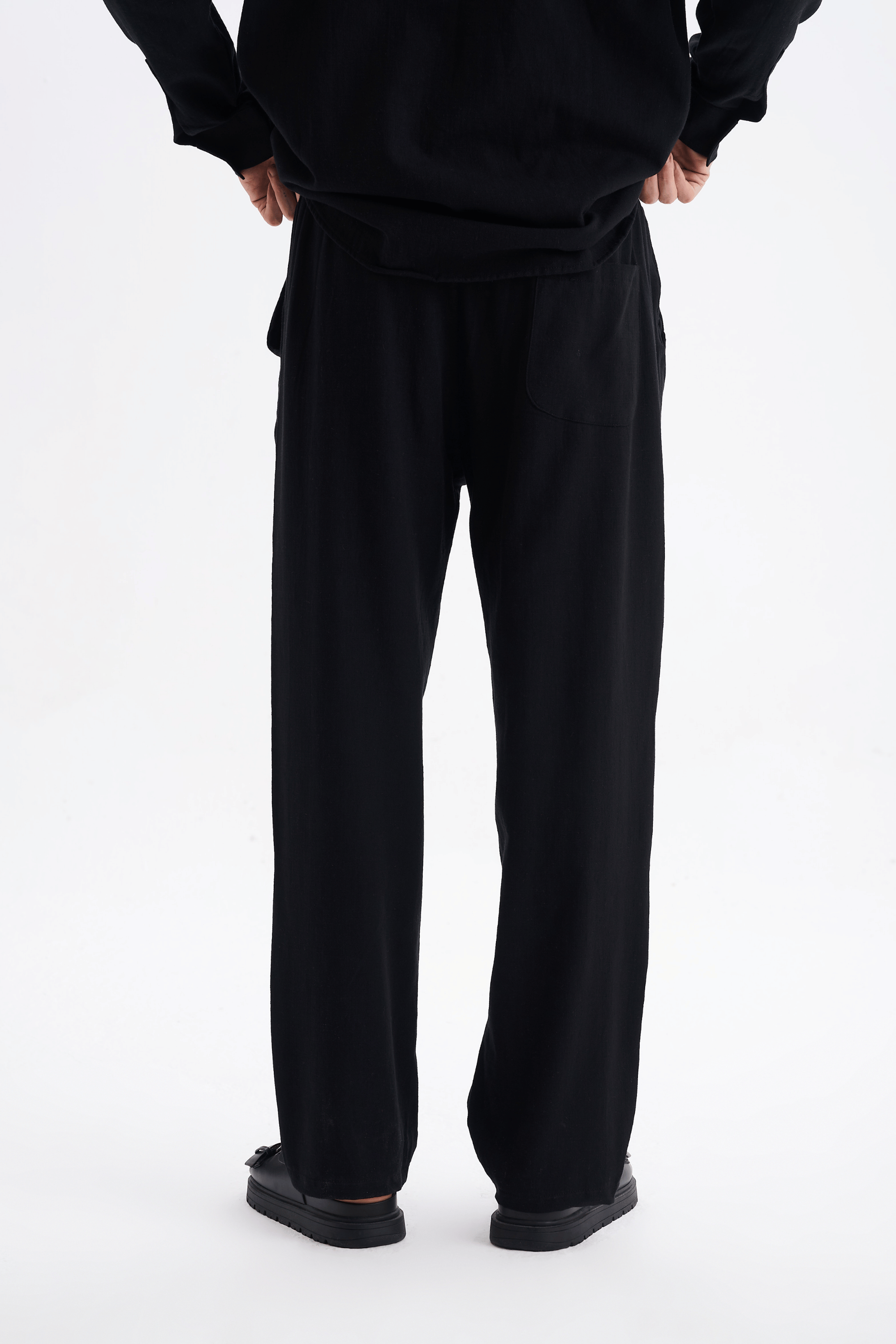 Erkek %100 Pamuklu Keten Görünümlü Pantolon Gömlek Takım Siyah