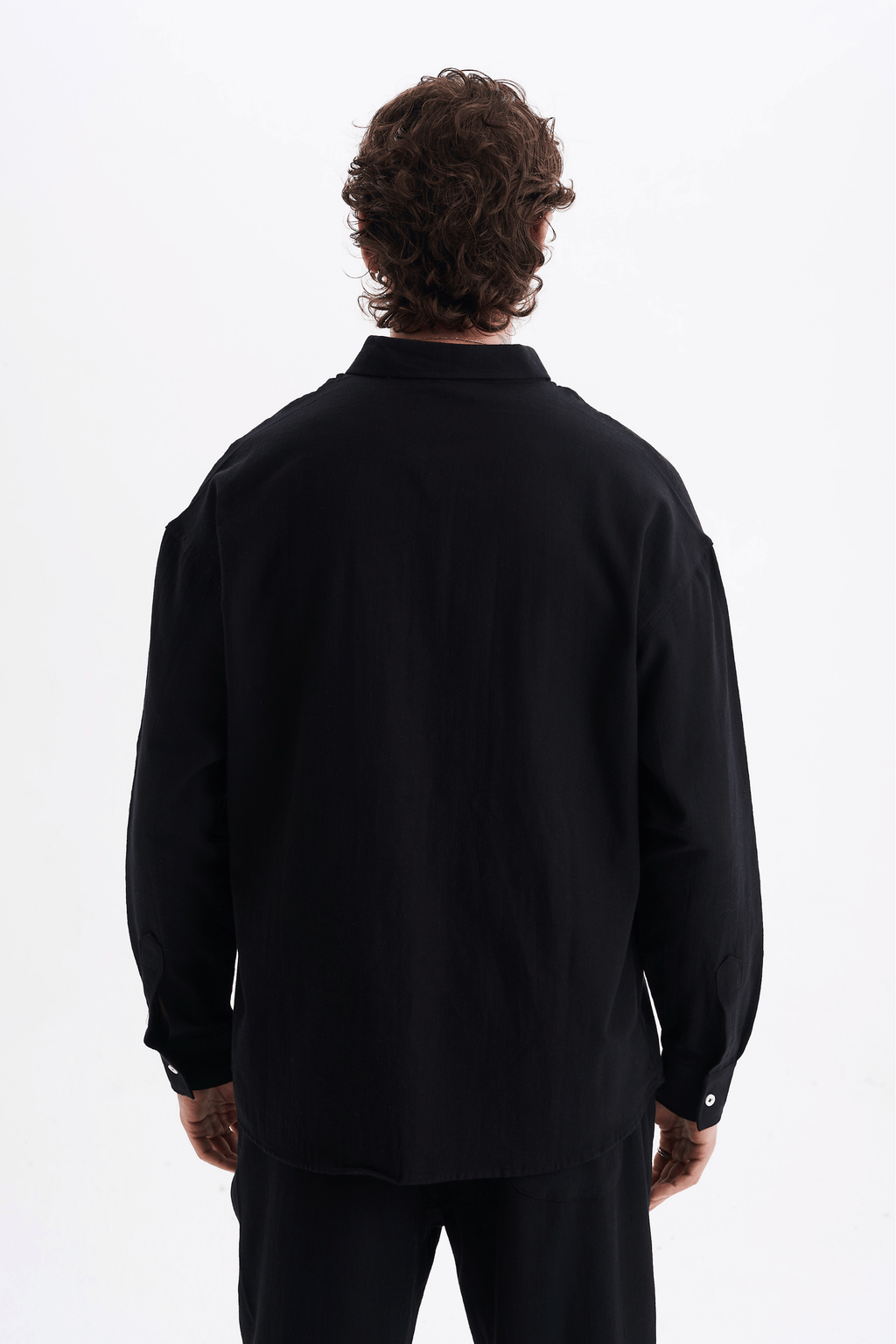 Erkek %100 Pamuklu Keten Görünümlü Pantolon Gömlek Takım Siyah