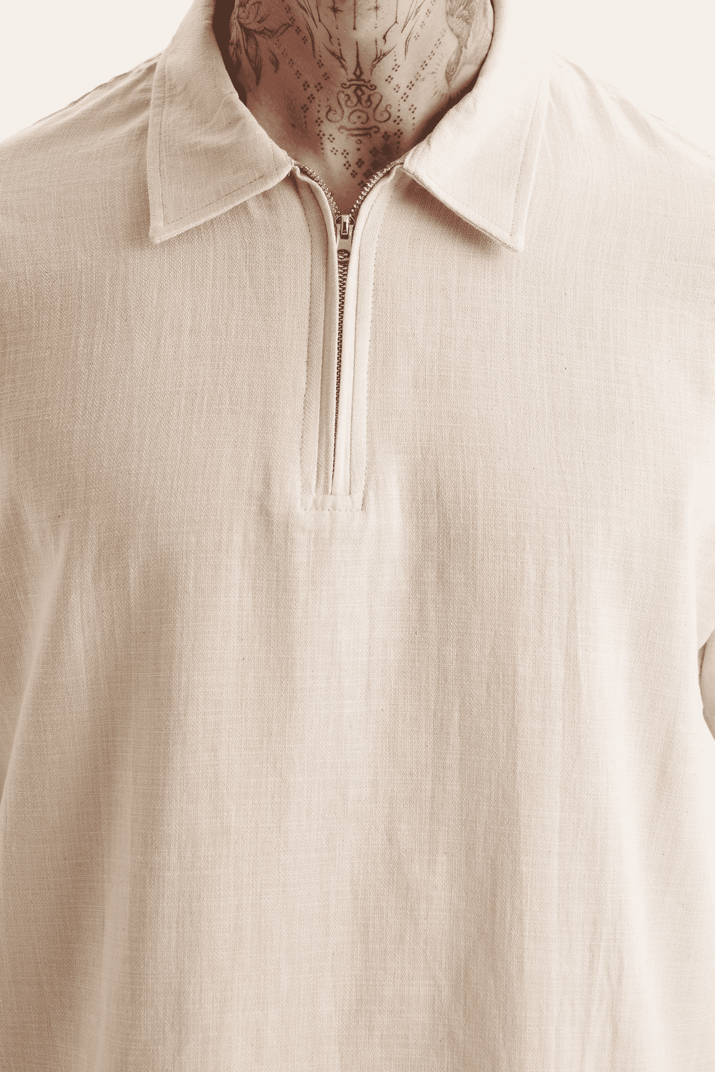 Erkek %100 Pamuklu Keten Görünümlü Pantolon Tshirt Takım Bej