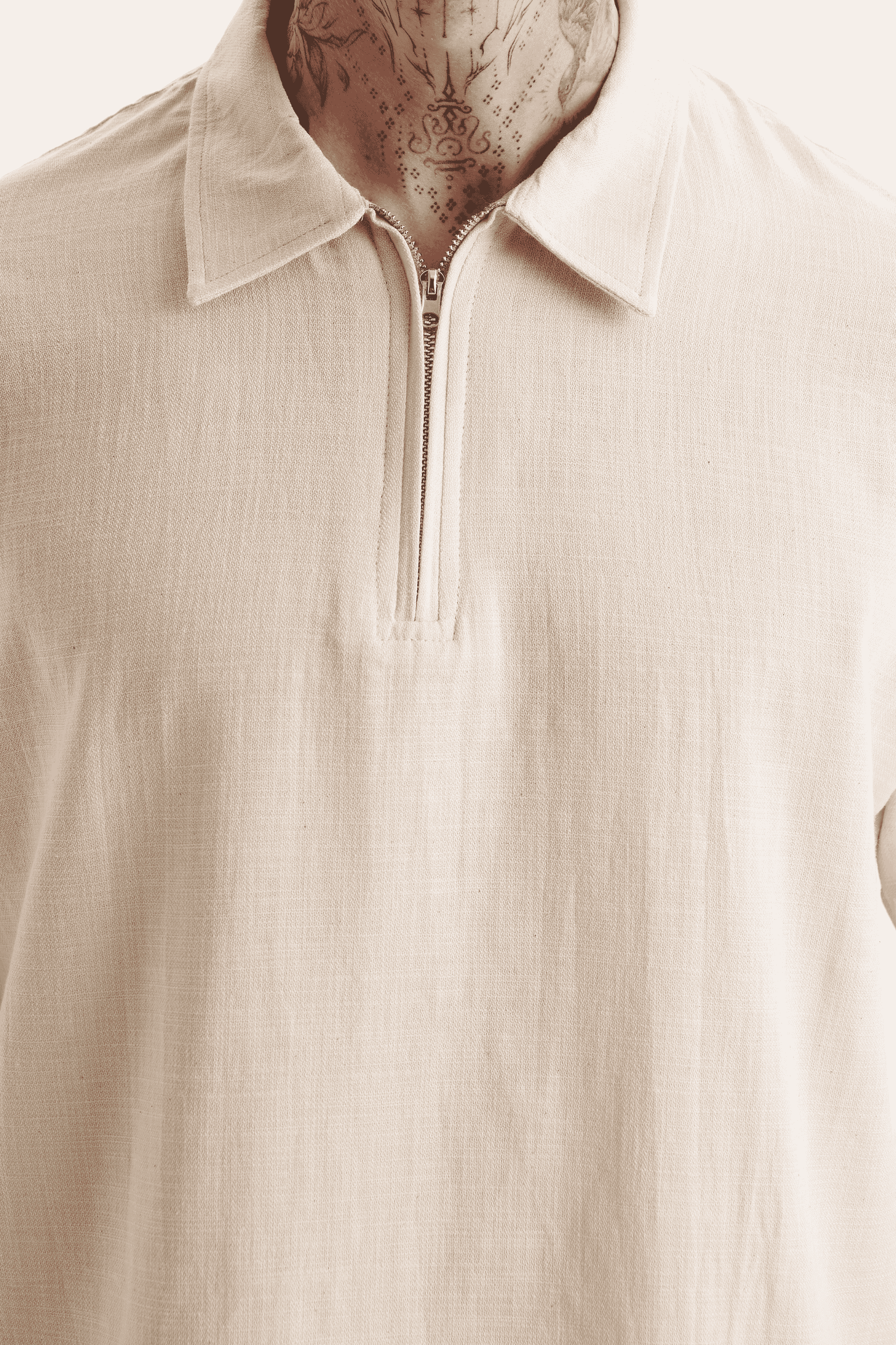 Erkek %100 Pamuklu Keten Görünümlü Pantolon Tshirt Takım Bej