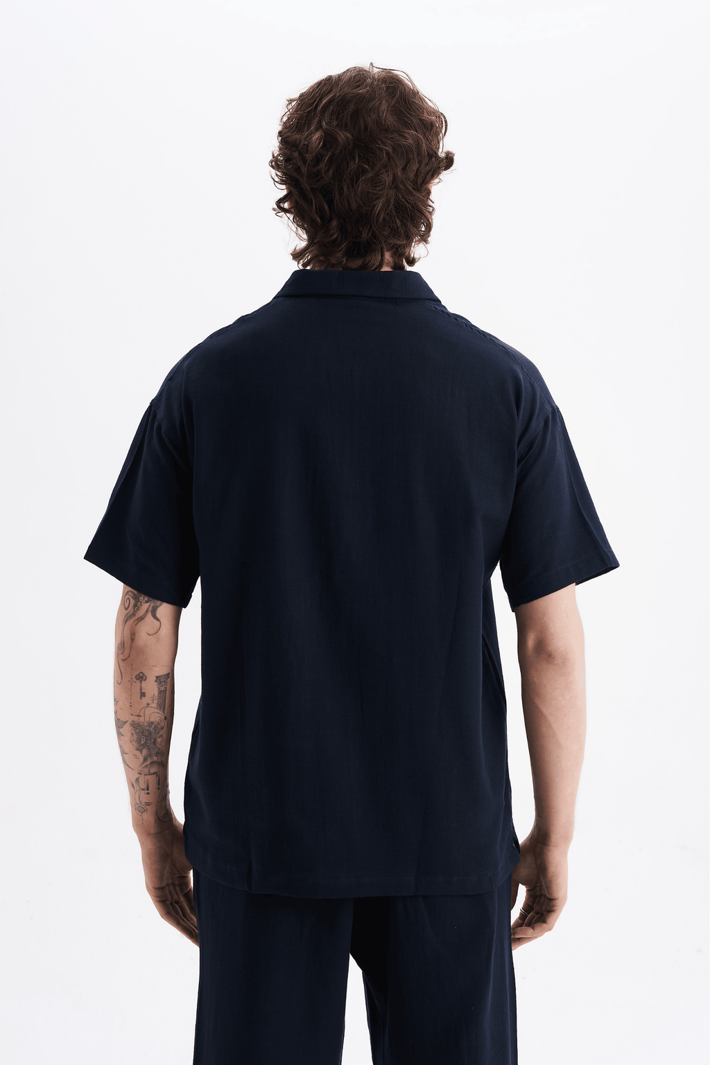 Erkek %100 Pamuklu Keten Görünümlü Pantolon Tshirt Takım Lacivert