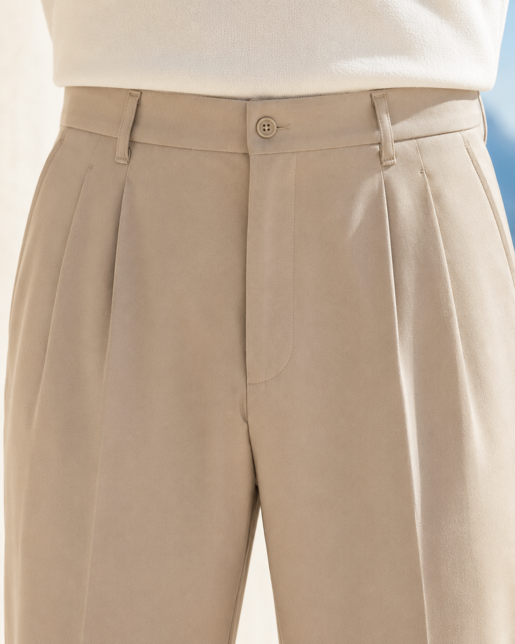 Erkek Baggy Fit Pileli Kumaş Pantolon Bej 0172DNGR