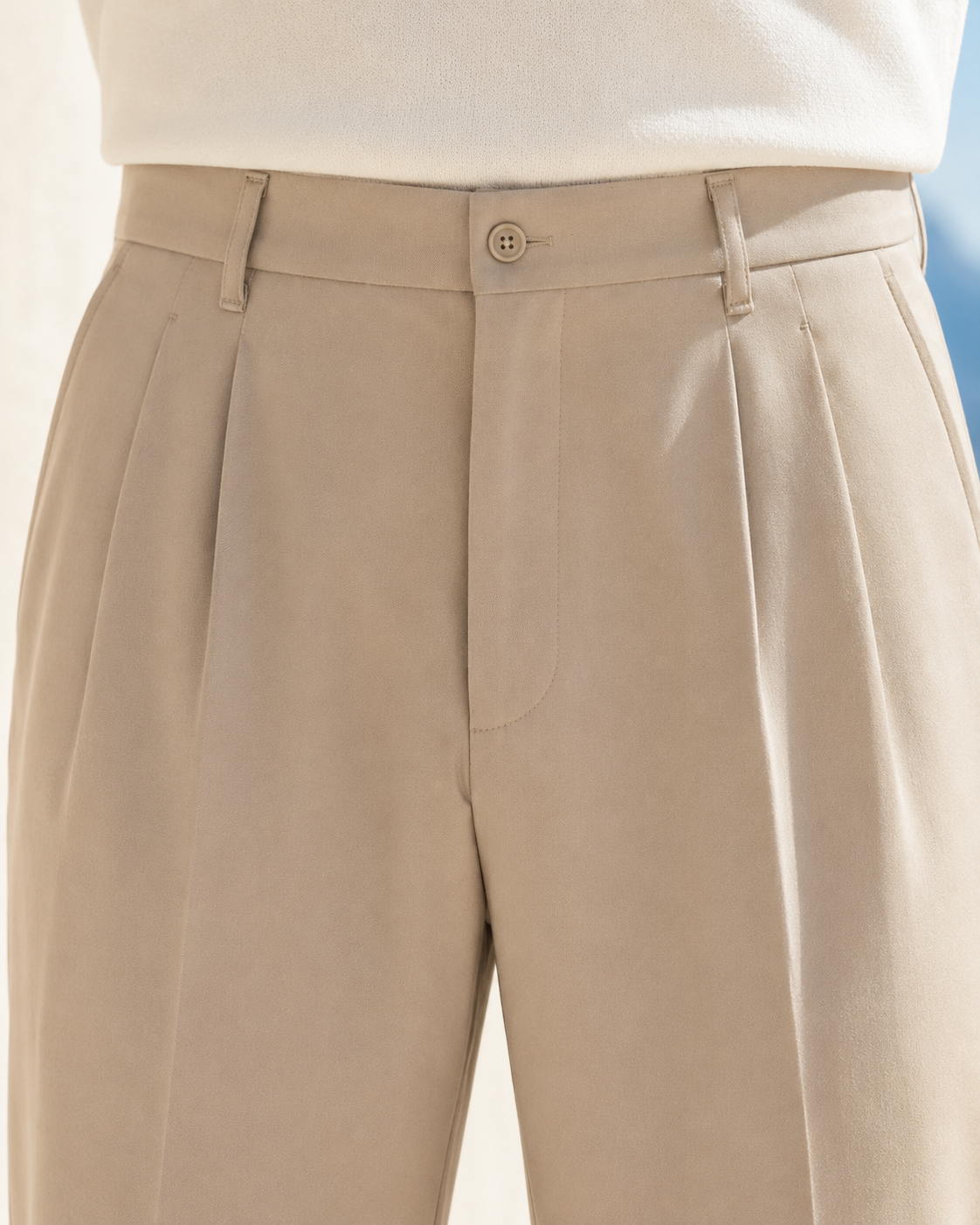Erkek Baggy Fit Pileli Kumaş Pantolon Bej 0172DNGR