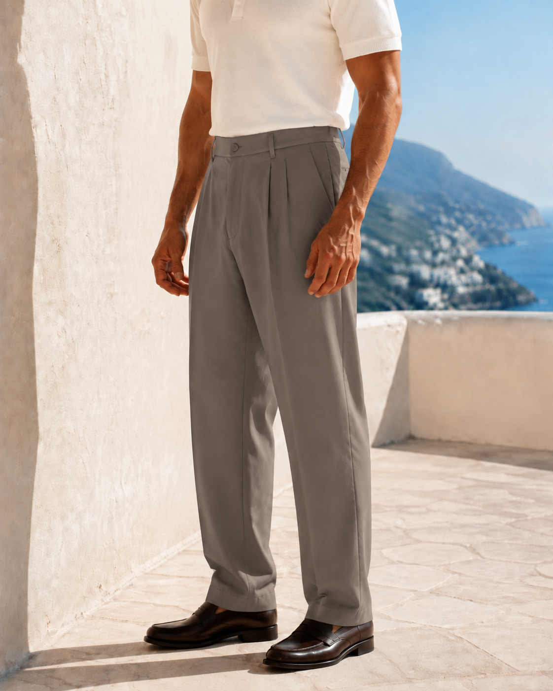 Erkek Baggy Fit Pileli Kumaş Pantolon Vizon 0172DNGR