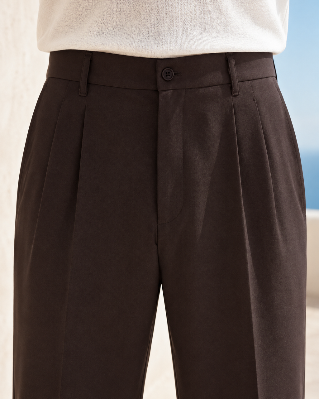 Erkek  Baggy Fit Pileli Kumaş Pantolon Kahverengi 0172DNGR