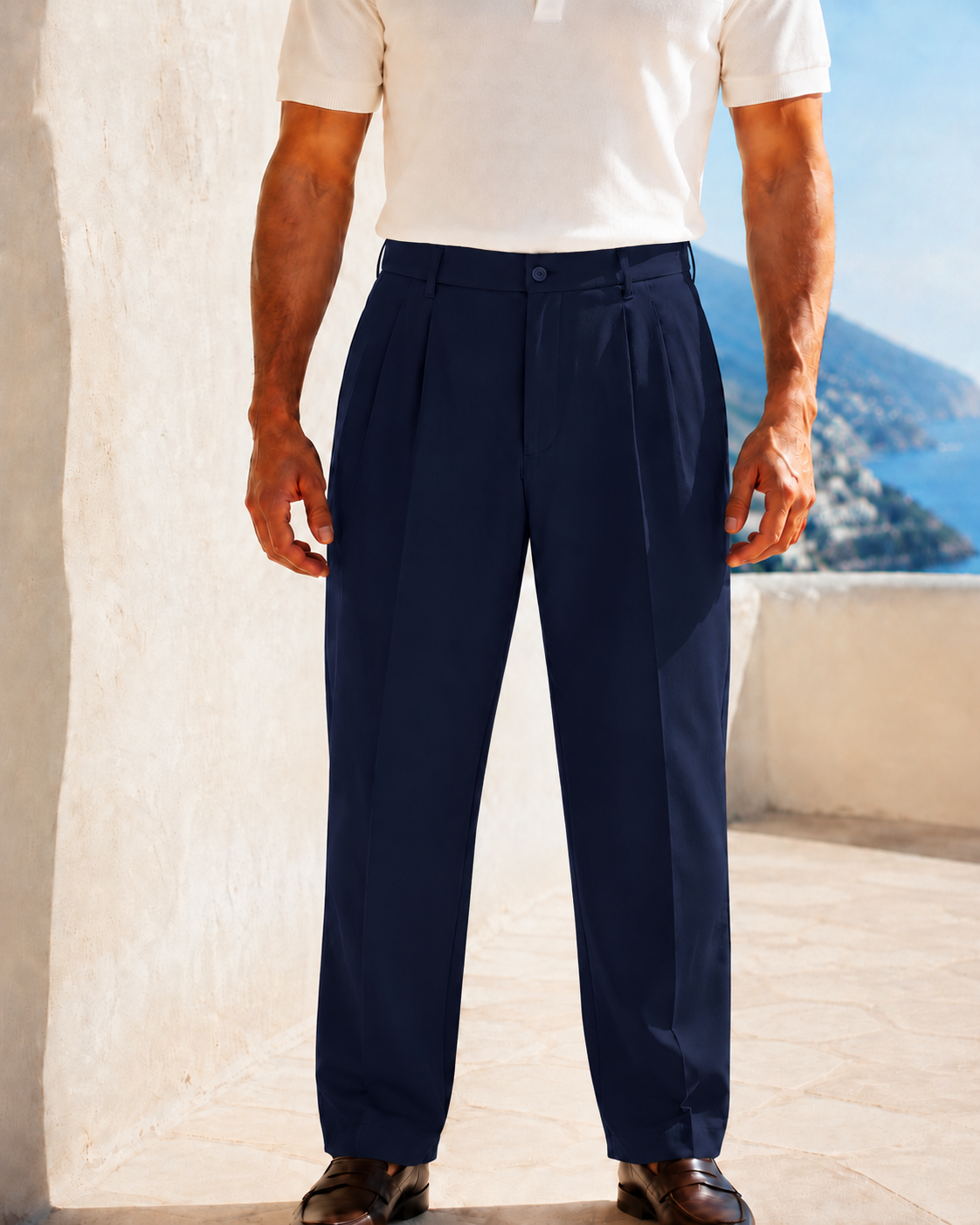 Erkek Baggy Fit Pileli Kumaş Pantolon Lacivert 0172DNGR