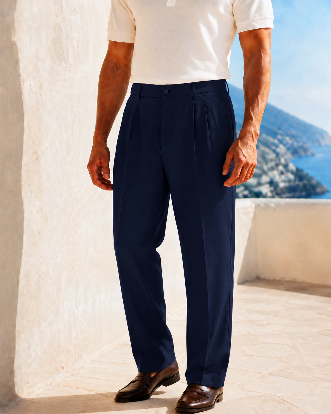 Erkek Baggy Fit Pileli Kumaş Pantolon Lacivert 0172DNGR