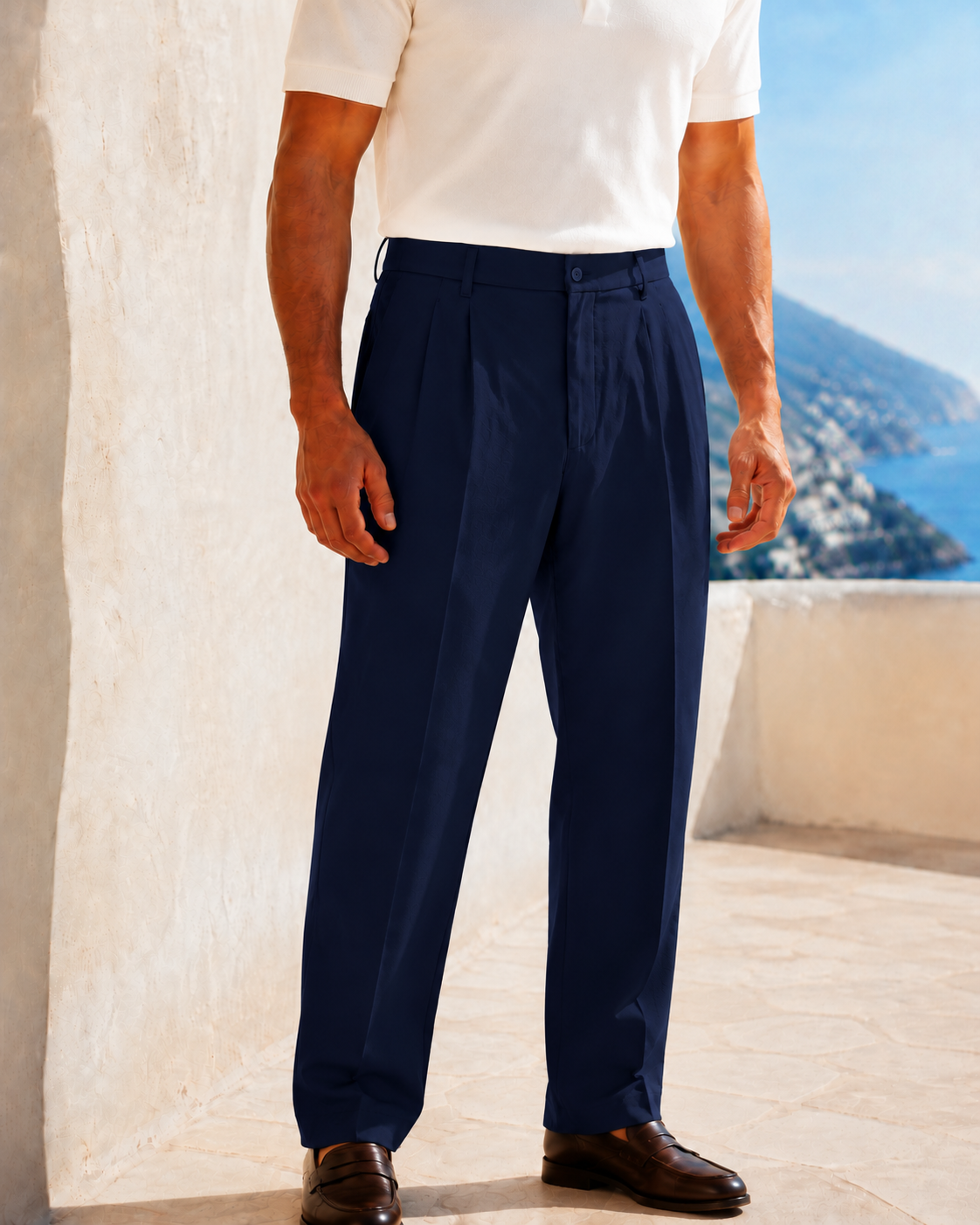 Erkek Baggy Fit Pileli Kumaş Pantolon Lacivert 0172DNGR