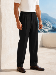 Erkek Baggy Fit Pileli Kumaş Pantolon Sİyah 0172DNGR