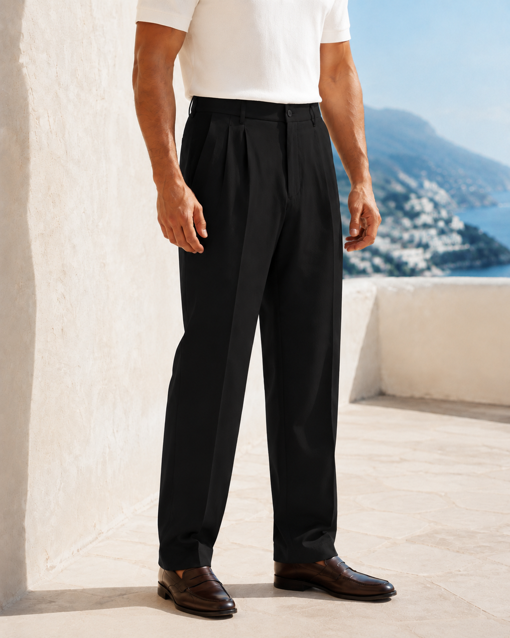 Erkek Baggy Fit Pileli Kumaş Pantolon Sİyah 0172DNGR