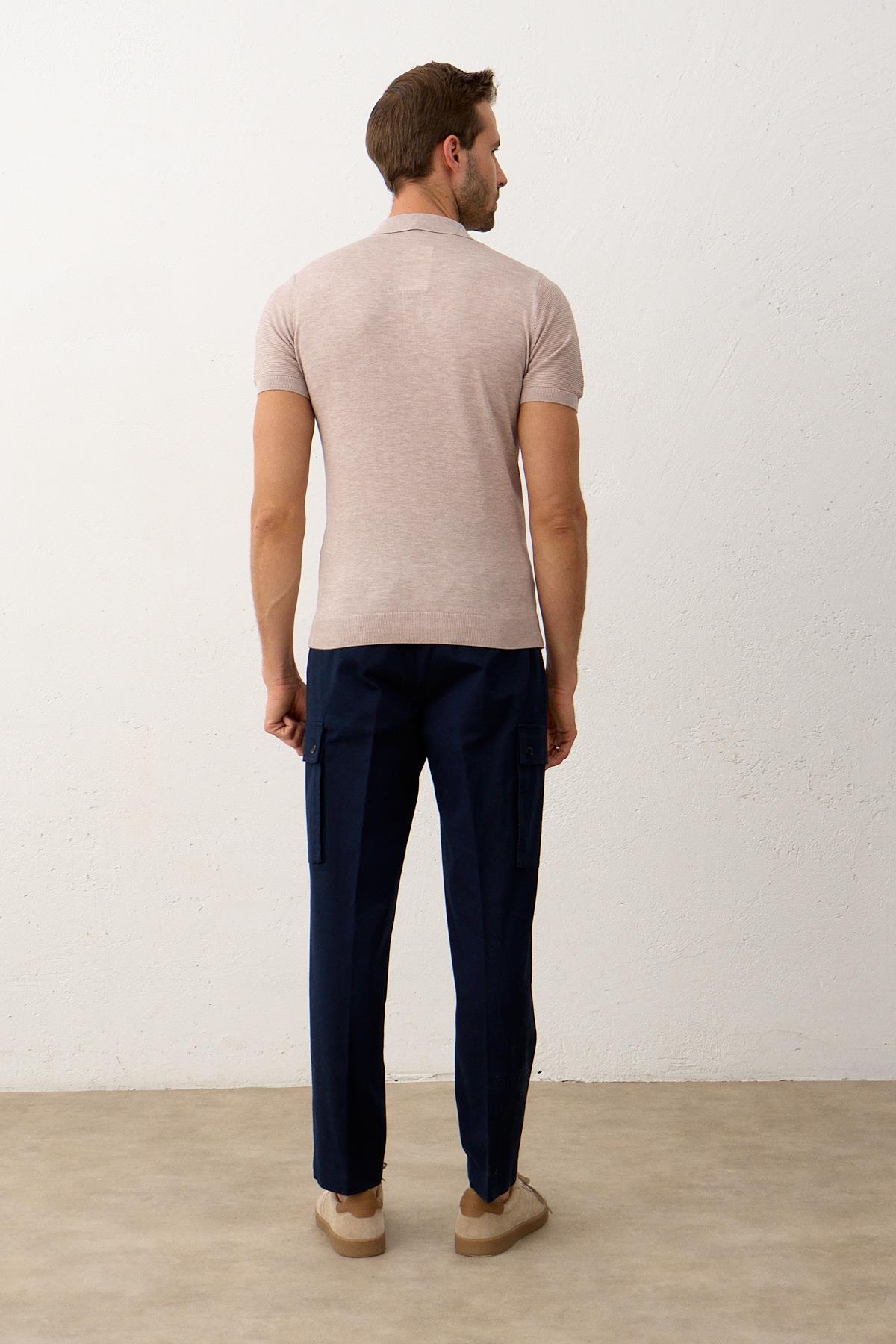 Erkek Basic Slim-Fit Polo Yaka Yazlık Triko T-shirt Açık Kahve 5009DNGR