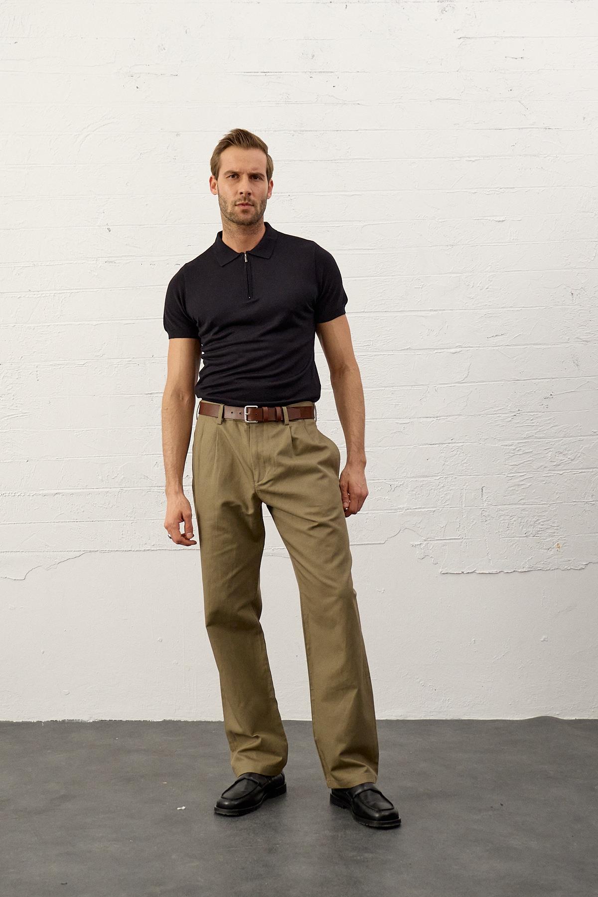 Erkek Basic Slim-Fit Polo Yaka Yazlık Triko T-shirt Koyu Lacivert 5009DNGR