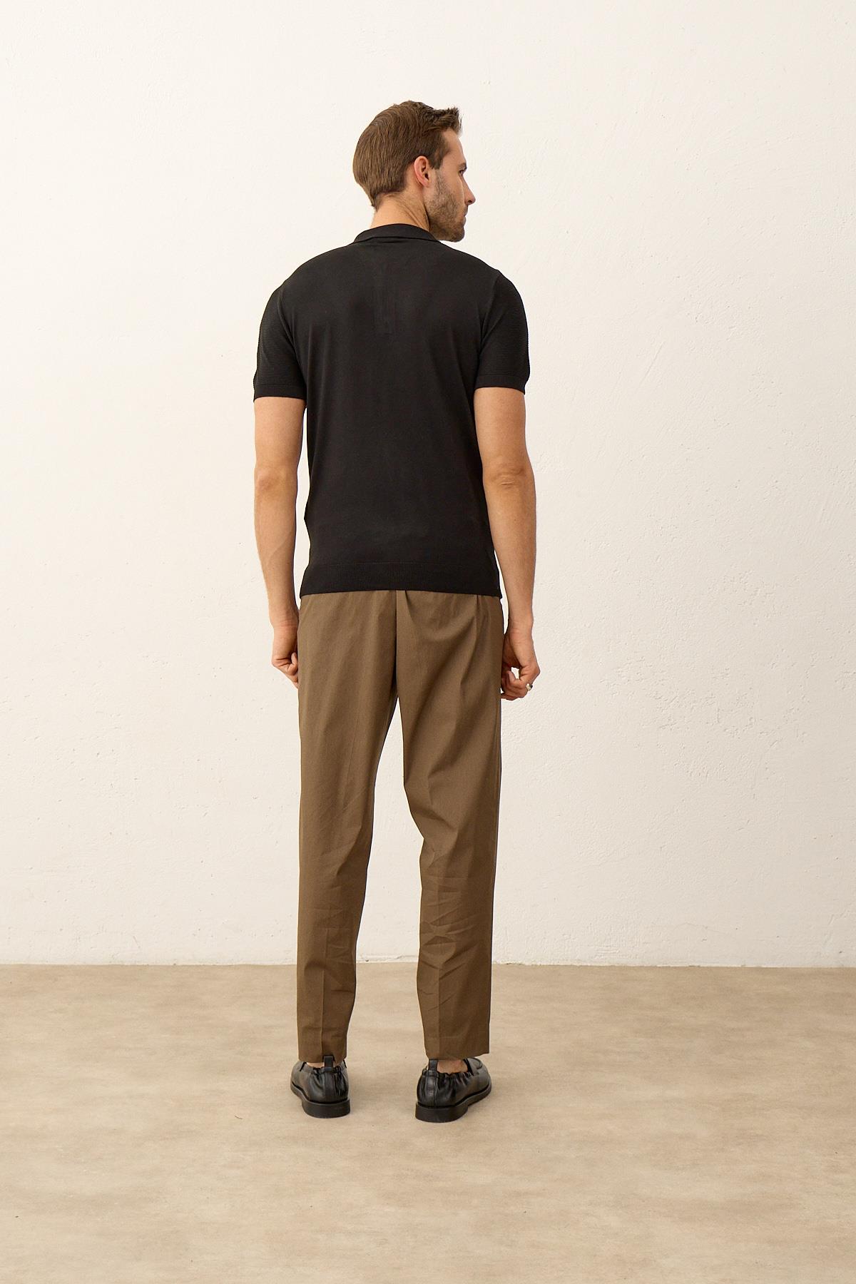 Erkek Basic Slim-Fit Polo Yaka Yazlık Triko T-shirt Siyah 5009DNGR
