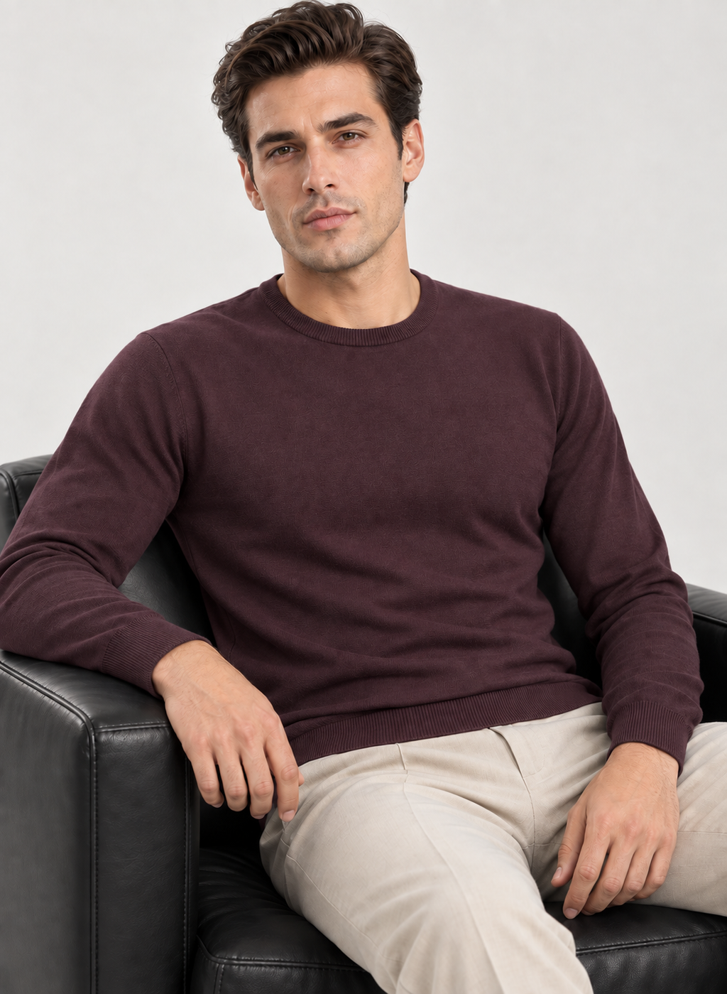 Erkek Basic Triko Kazak Bordo