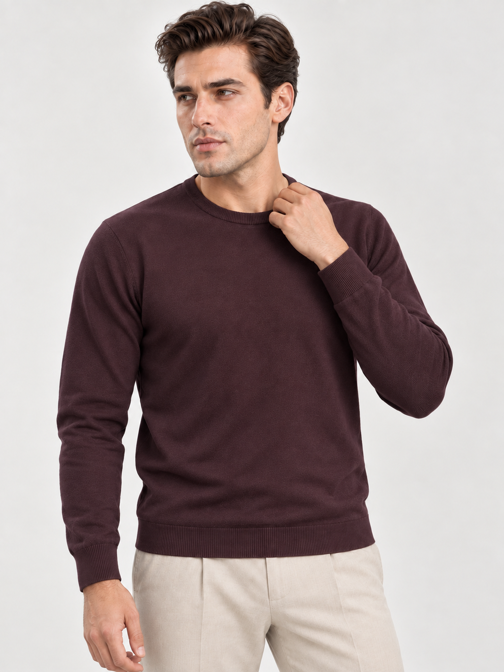 Erkek Basic Triko Kazak Bordo