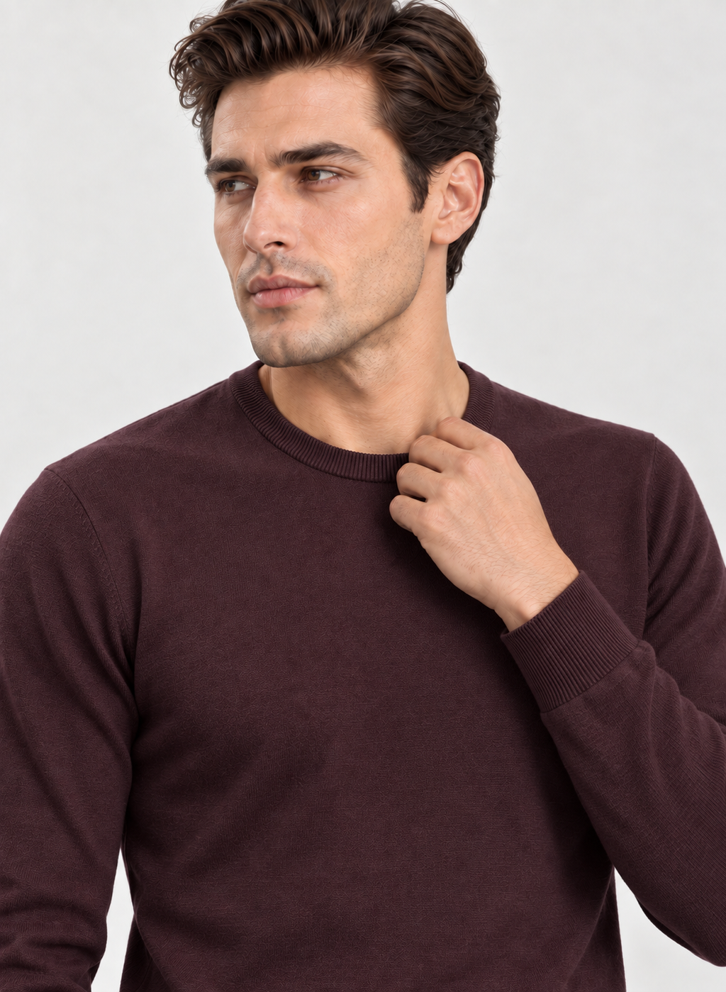 Erkek Basic Triko Kazak Bordo