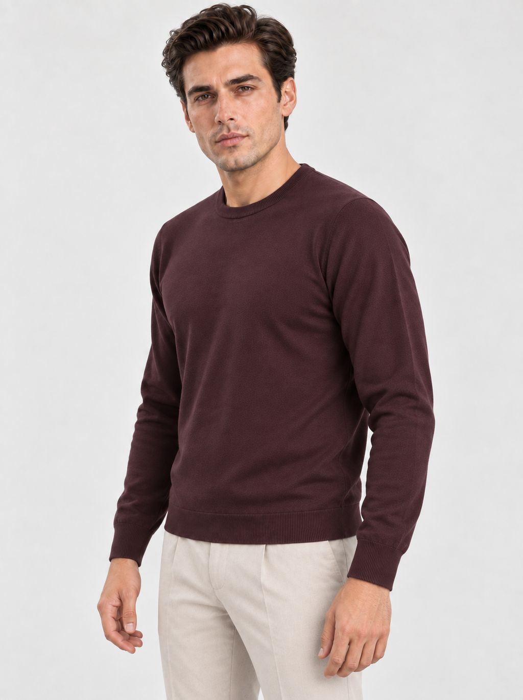 Erkek Basic Triko Kazak Bordo