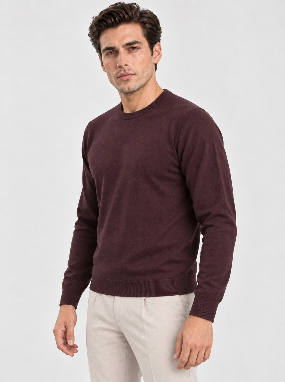 Erkek Basic Triko Kazak Bordo