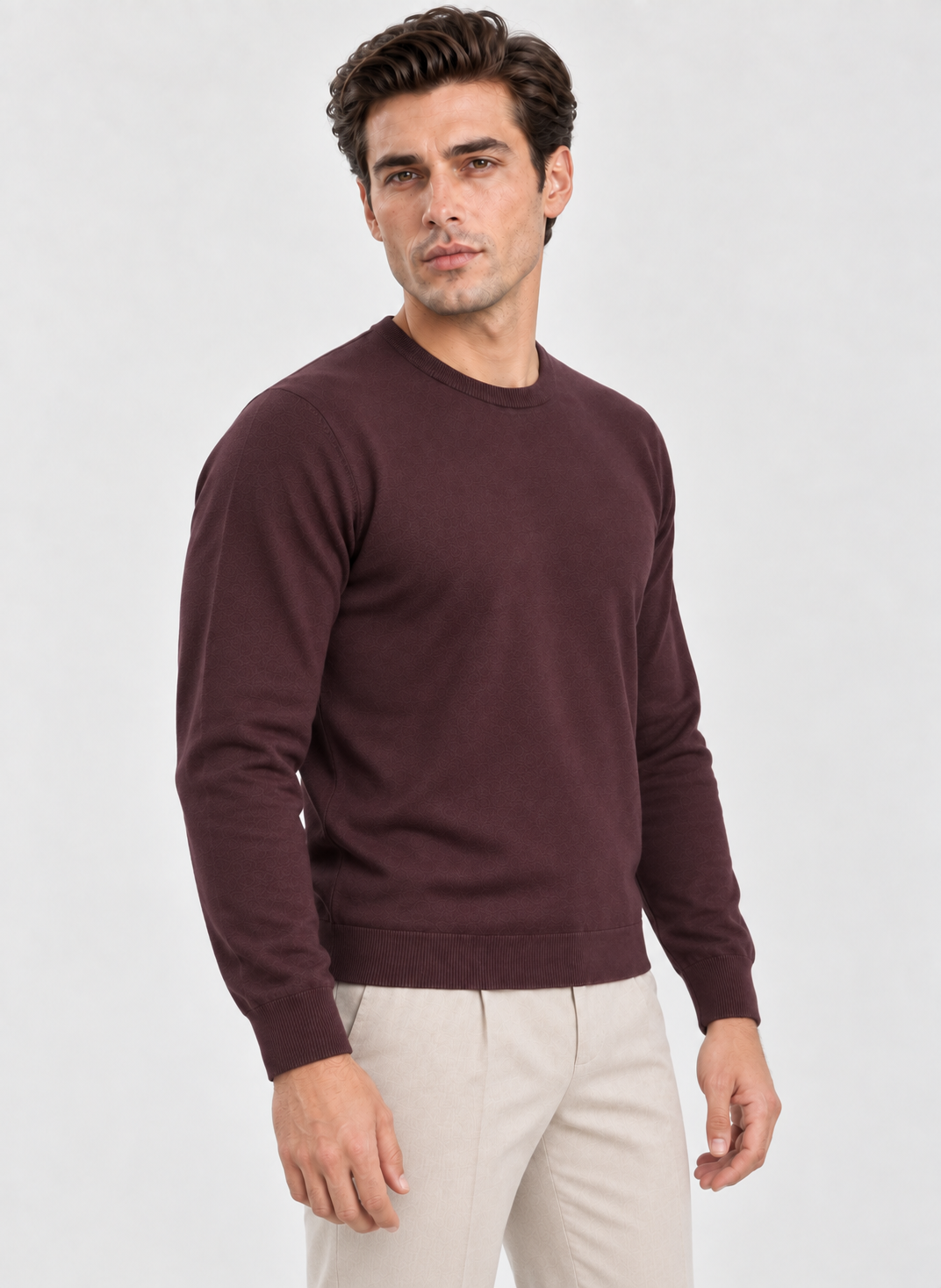 Erkek Basic Triko Kazak Bordo