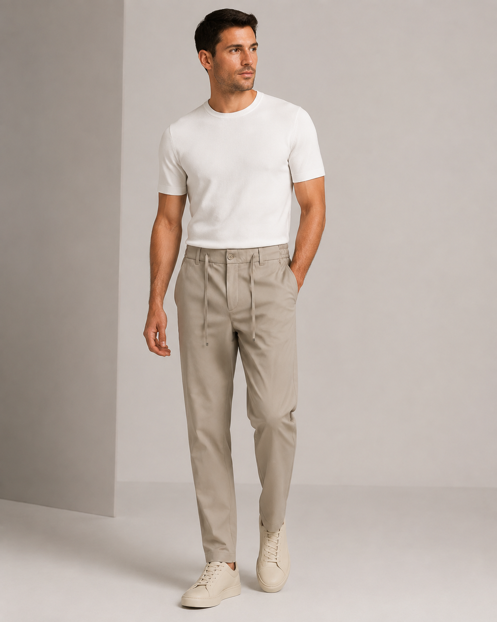 Erkek Beli Lastikli Comfort Fit Pantolon Bej 0170DDNGR