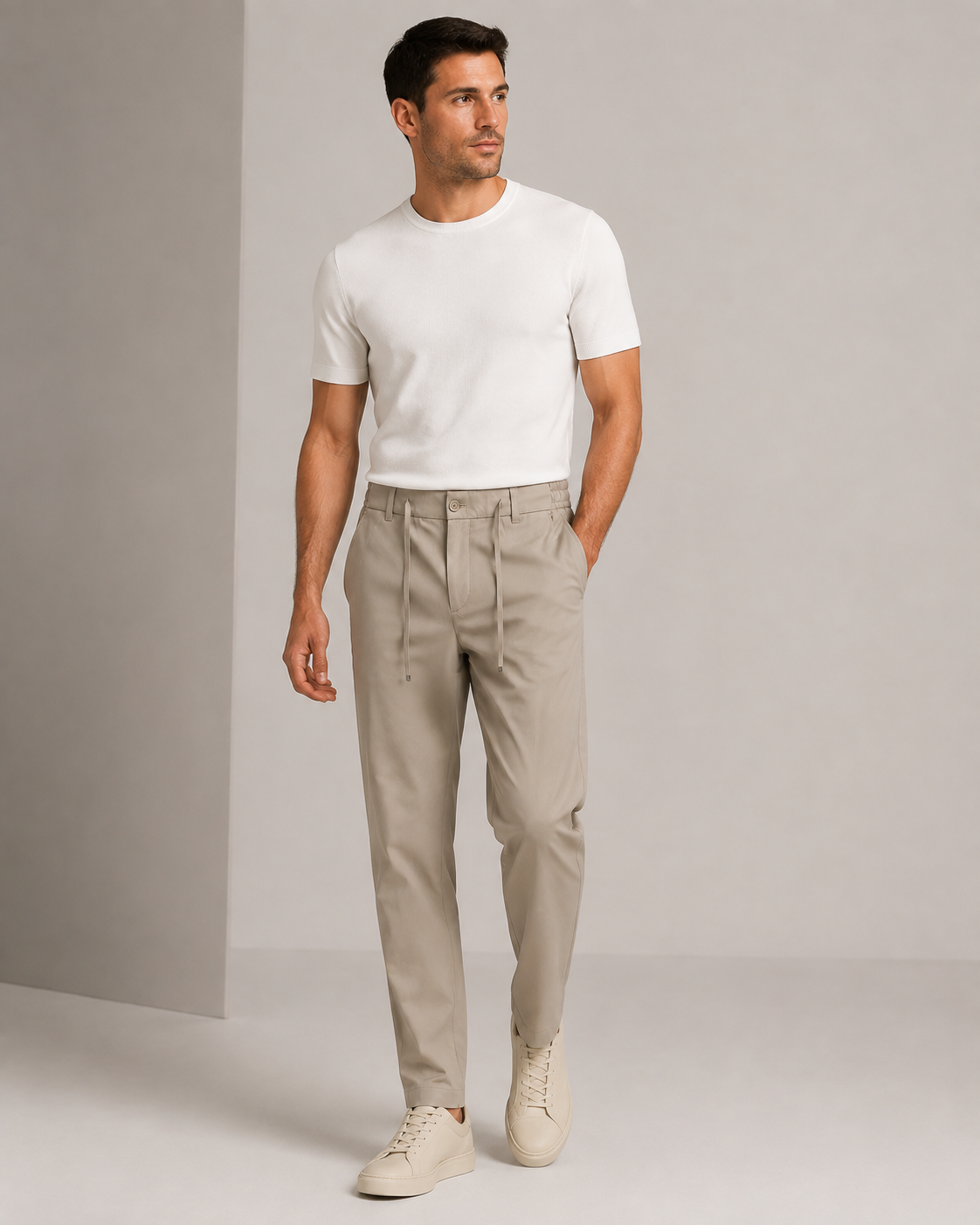 Erkek Beli Lastikli Comfort Fit Pantolon Bej 0170DDNGR