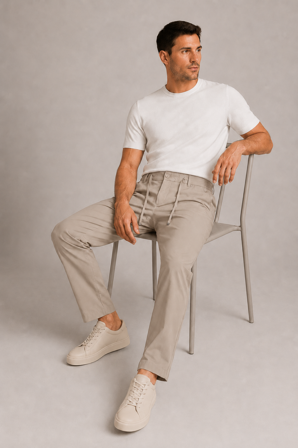 Erkek Beli Lastikli Comfort Fit Pantolon Bej 0170DDNGR