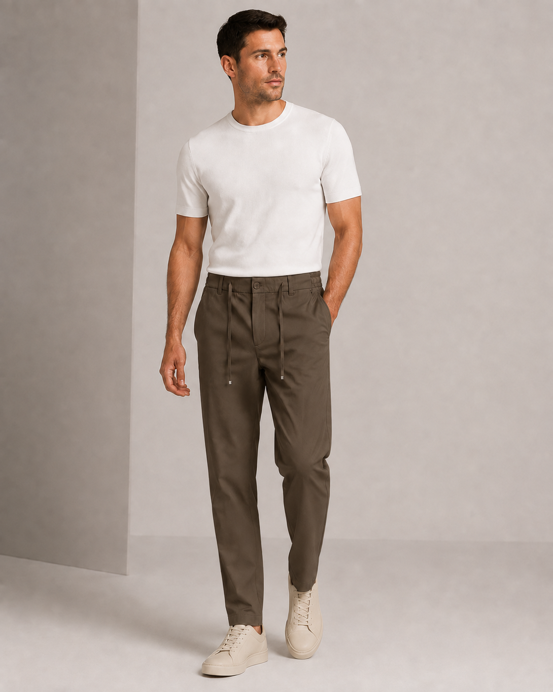 Erkek Beli Lastikli Comfort Fit Pantolon Haki 0170DDNGR