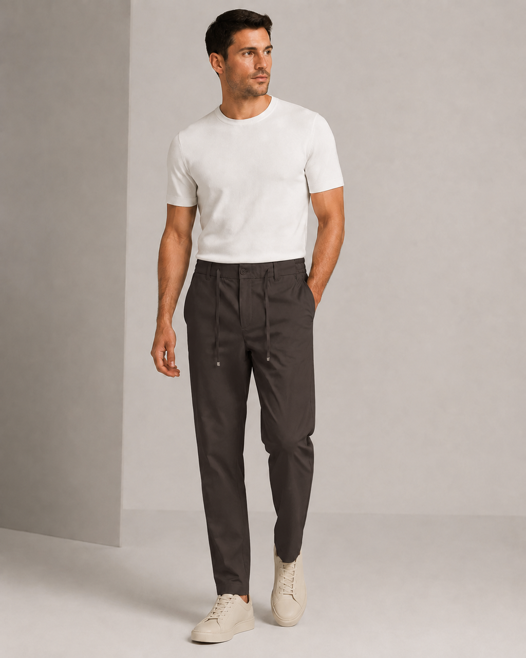 Erkek Beli Lastikli Comfort Fit Pantolon Kahverengi 0170DDNGR