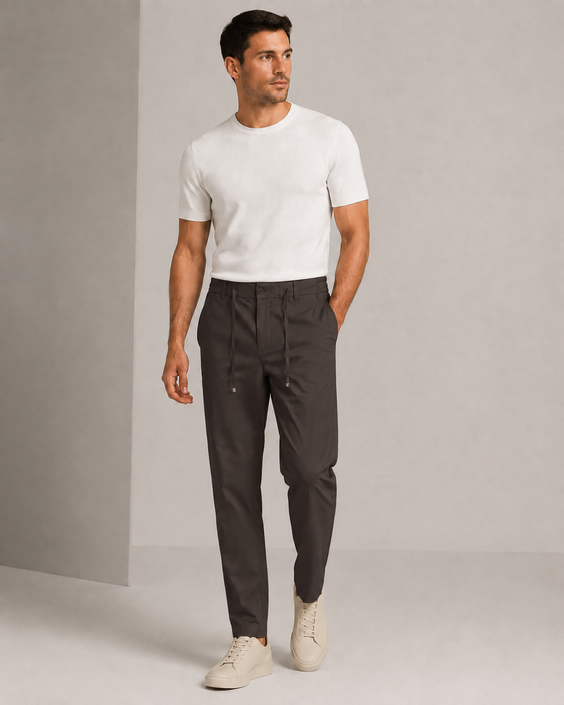 Erkek Beli Lastikli Comfort Fit Pantolon Kahverengi 0170DDNGR