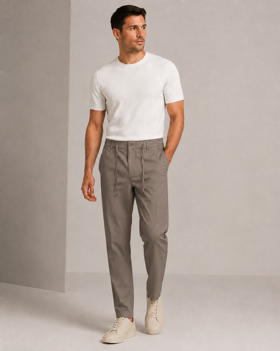 Erkek Beli Lastikli Comfort Fit Pantolon Vizon 0170DDNGR