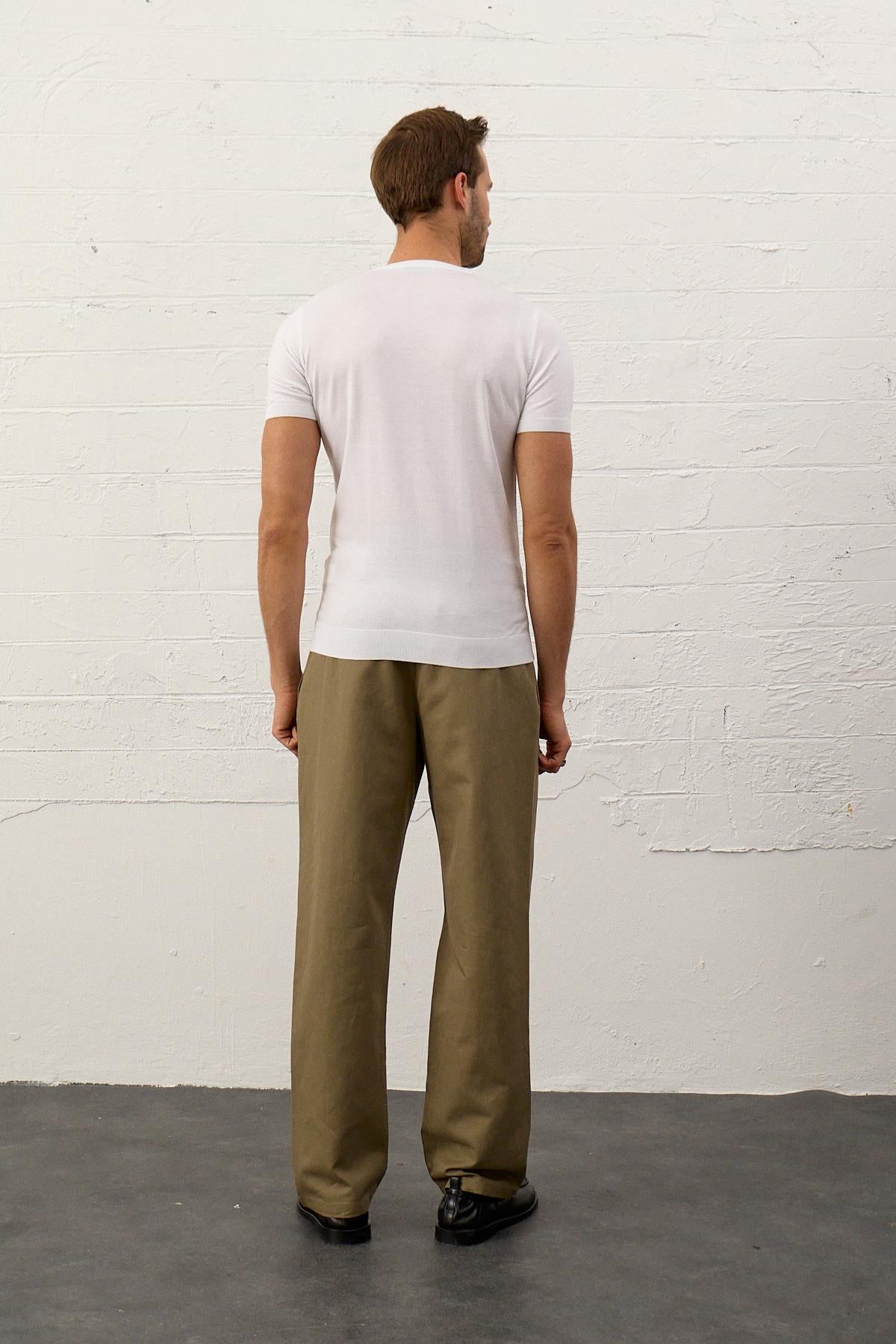 Erkek Bisiklet Yaka Slim-Fit Yazlık Triko Tişört  Beyaz 5017DNGR