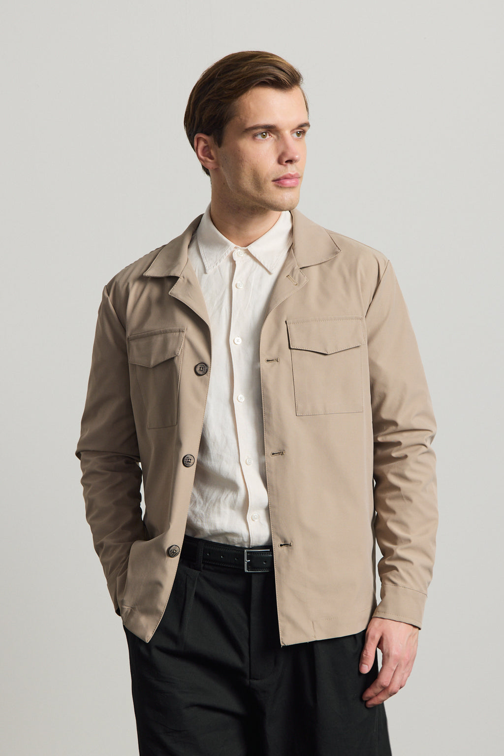 Erkek Cepli Gömlek Ceket Bej
