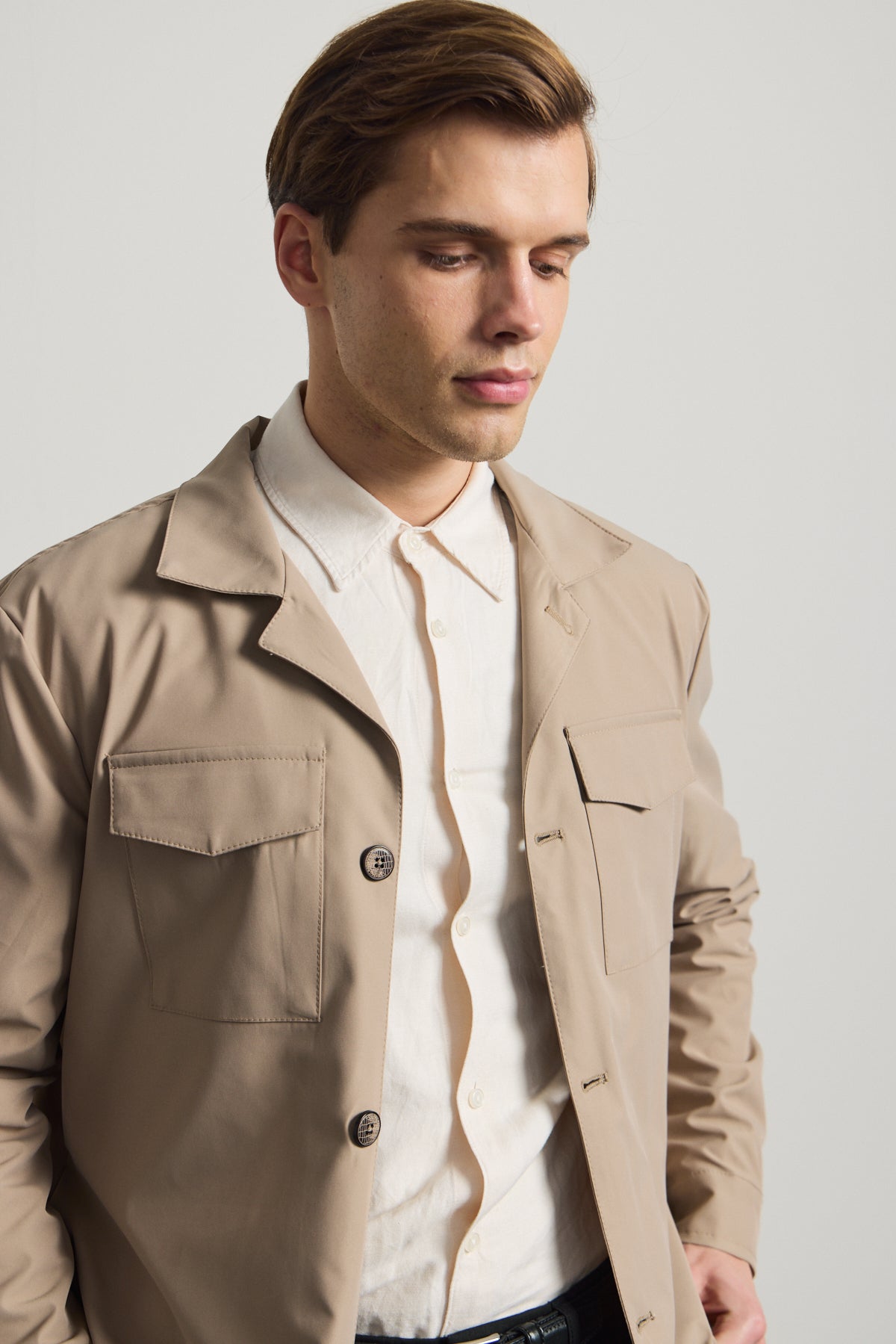 Erkek Cepli Gömlek Ceket Bej