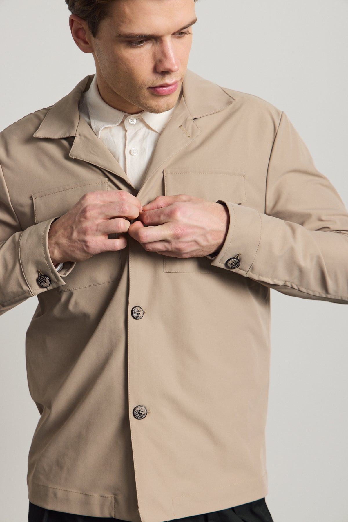 Erkek Cepli Gömlek Ceket Bej