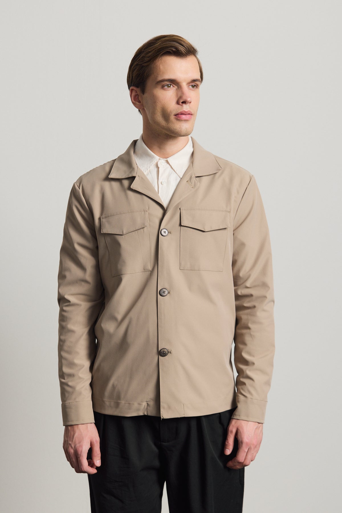 Erkek Cepli Gömlek Ceket Bej