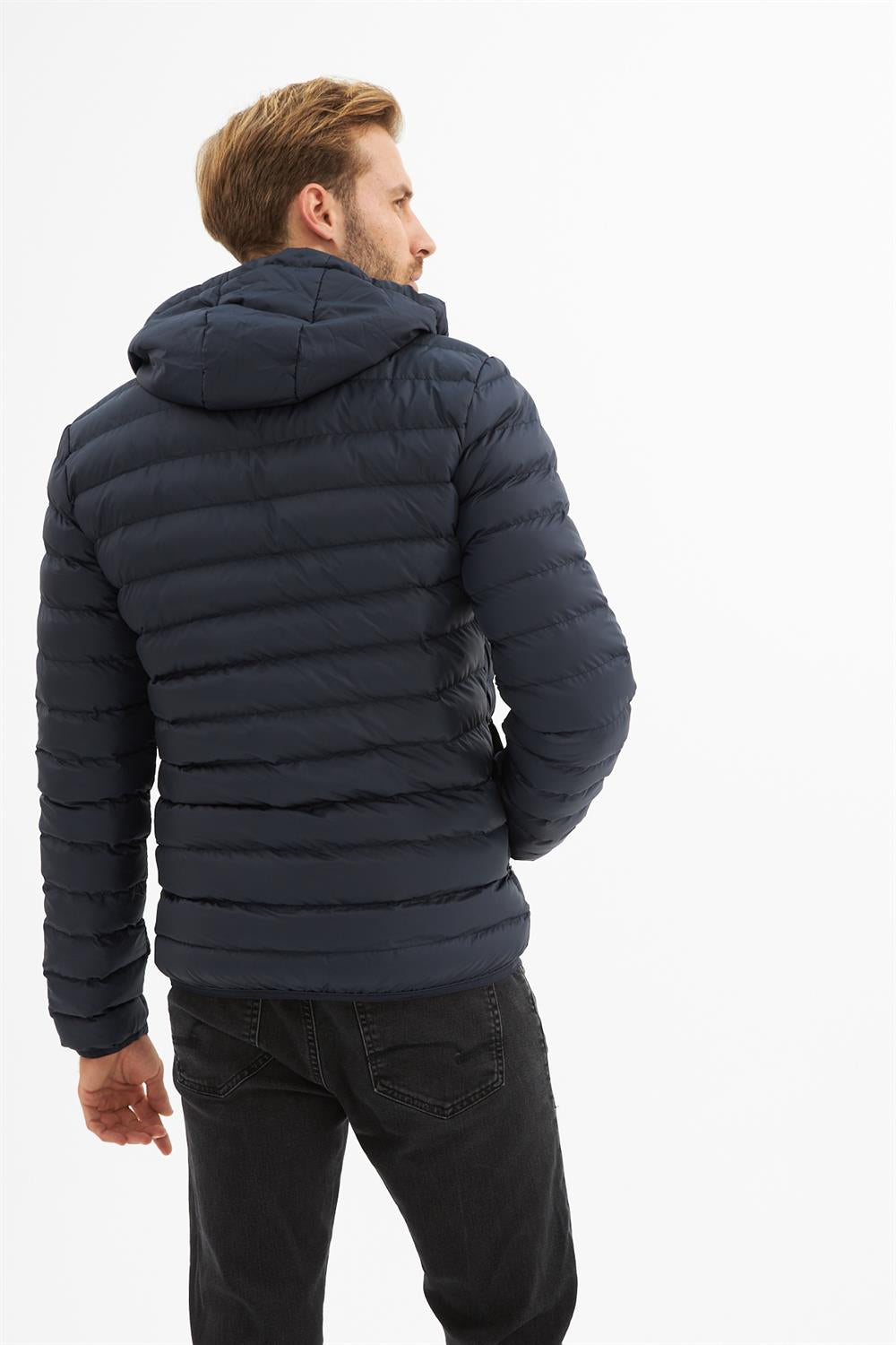 Erkek Çıkarılabilir Kapüşonlu Basic Şişme Mont Lacivert 32DNGRKLV