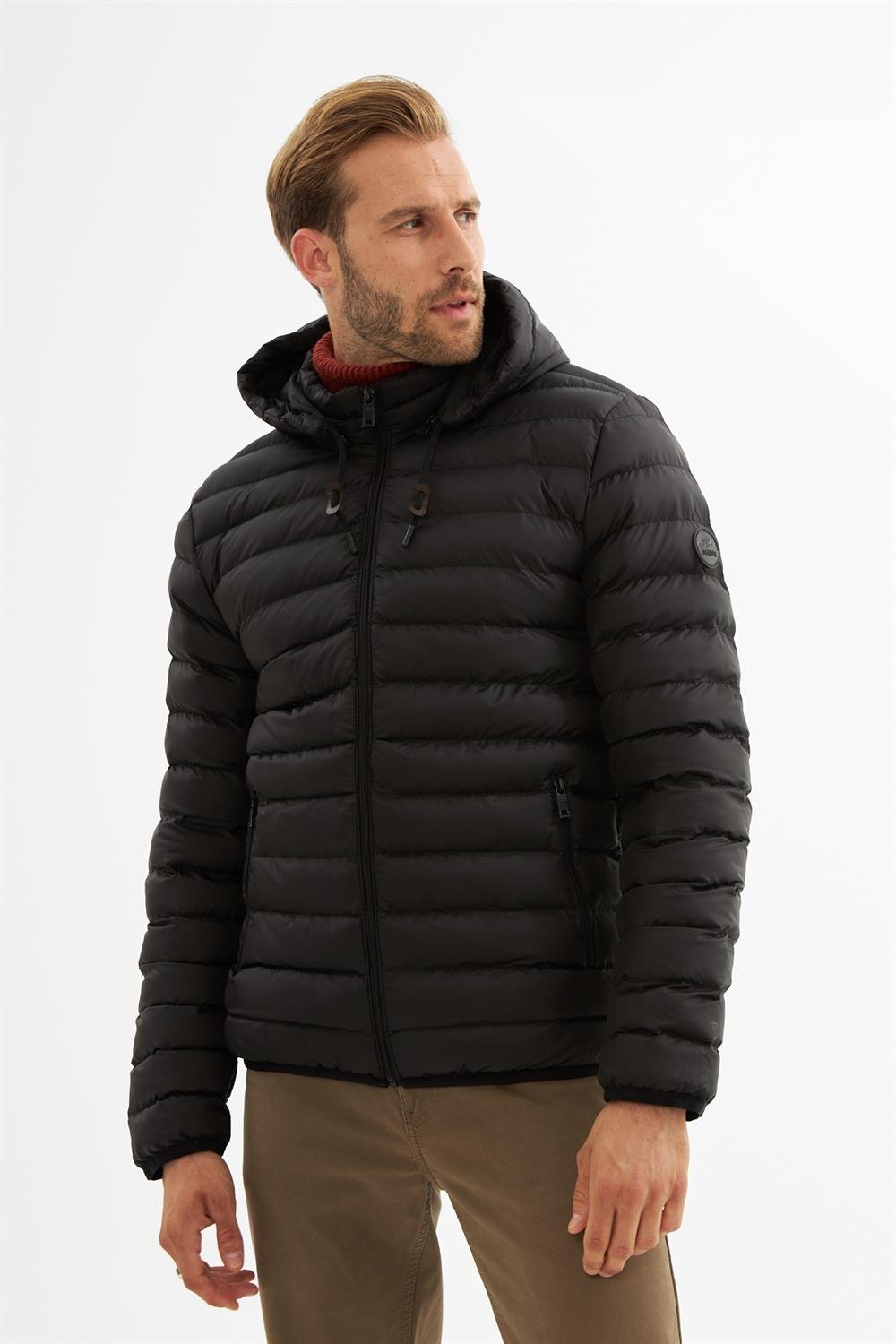 Erkek Çıkarılabilir Kapüşonlu Basic Şişme Mont Siyah 32DNGRSIY
