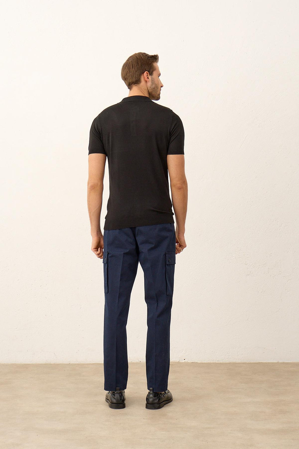 Erkek Çizgi Desenli Slim-Fit Yazlık Triko T-shirt Siyah 5003DNGR