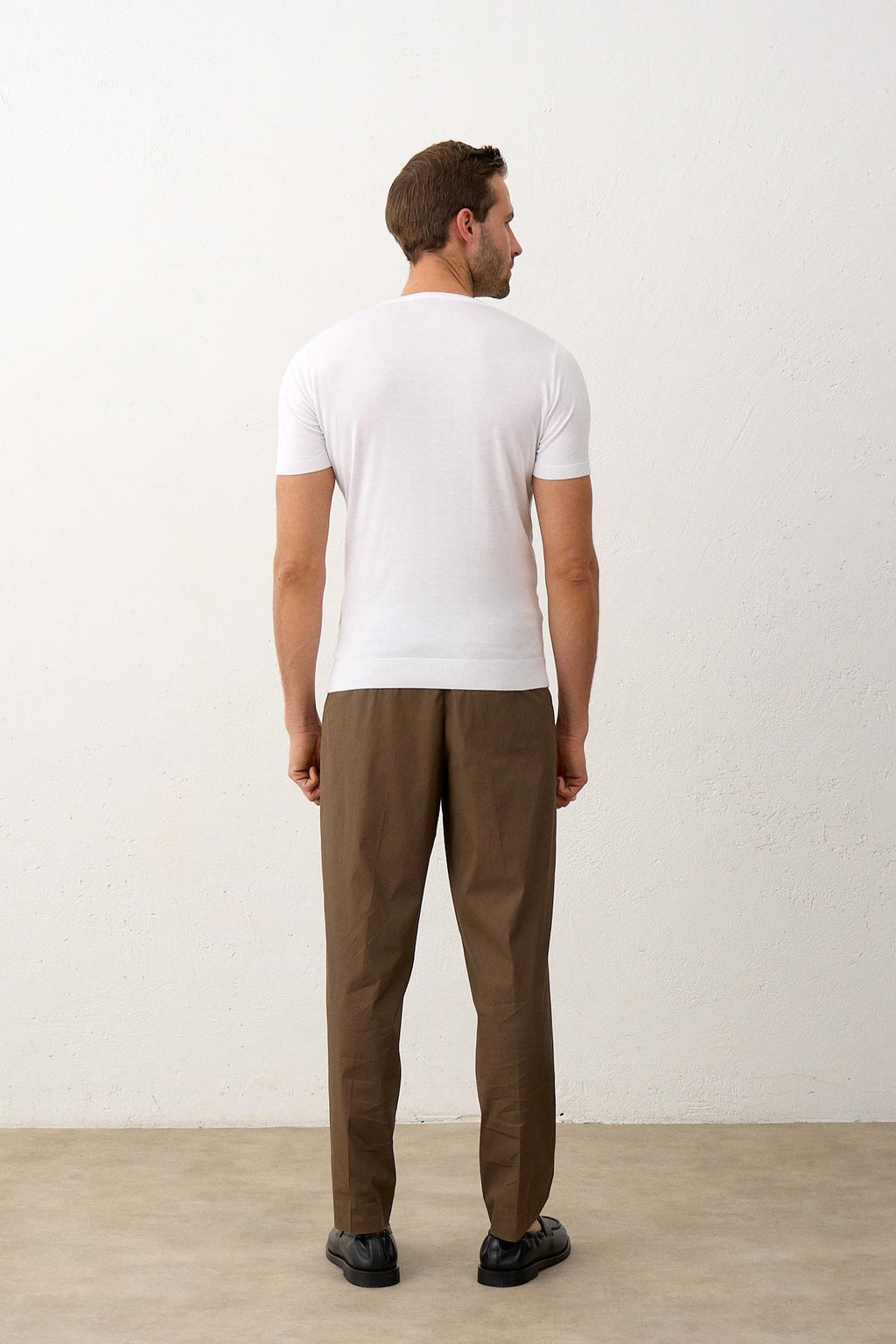 Erkek Çizgili Bisiklet Yaka Slim-Fit İnce Triko Tişört Beyaz 5013DNGR