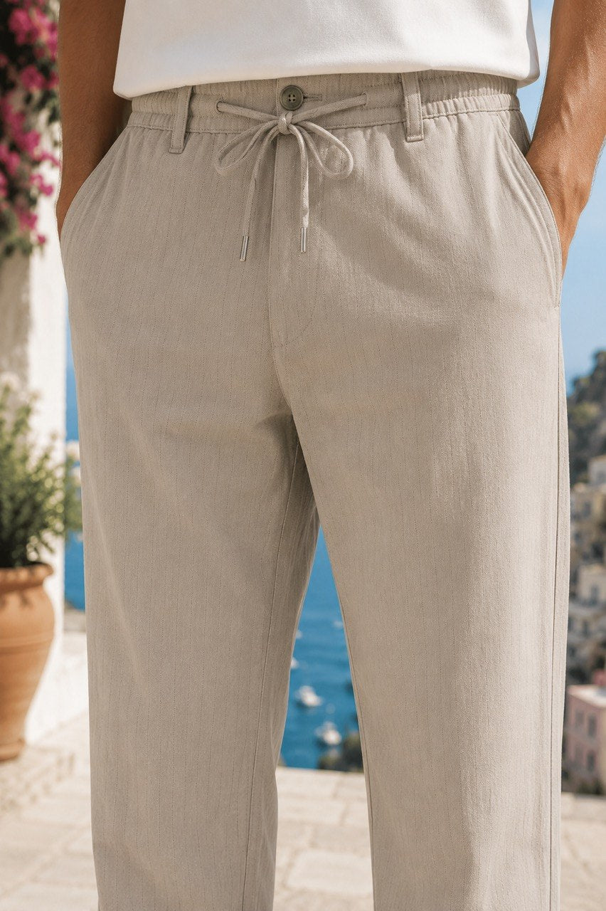 Erkek Comfort Fit Bej Çizgili Jogger Pantolon Esnek Kumaş 0247DNGR