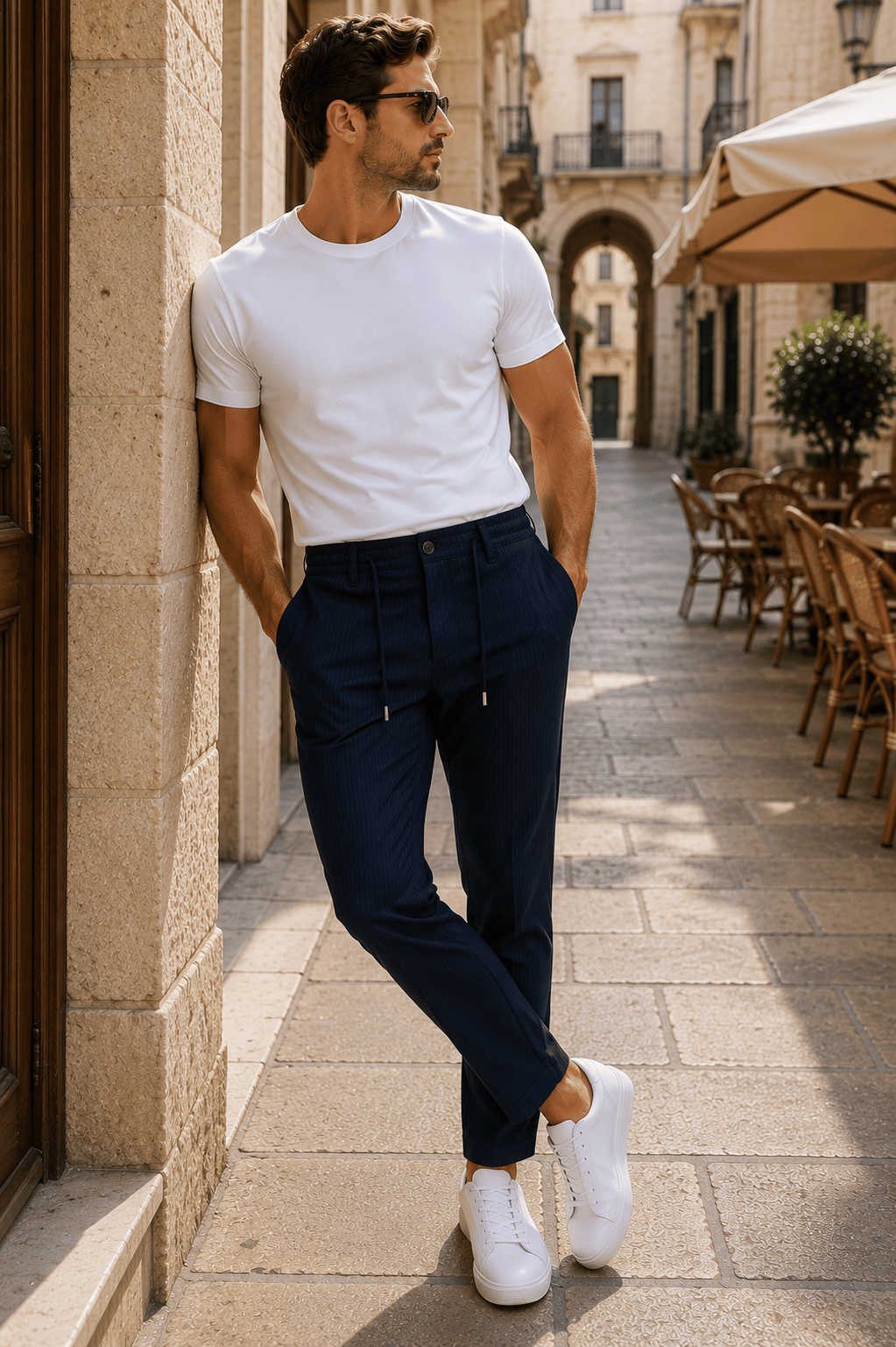 Erkek Comfort Fit Lacivert Çizgili Jogger Pantolon Esnek Kumaş 0247DNGR